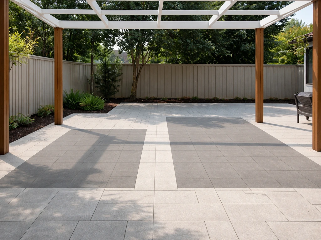 Minimal patio cover layout with a simple size grid showing square-footage variations.