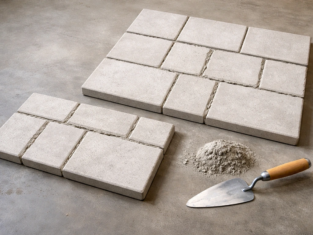 Two simple patio mockups showing small vs large areas needing repointing and labor